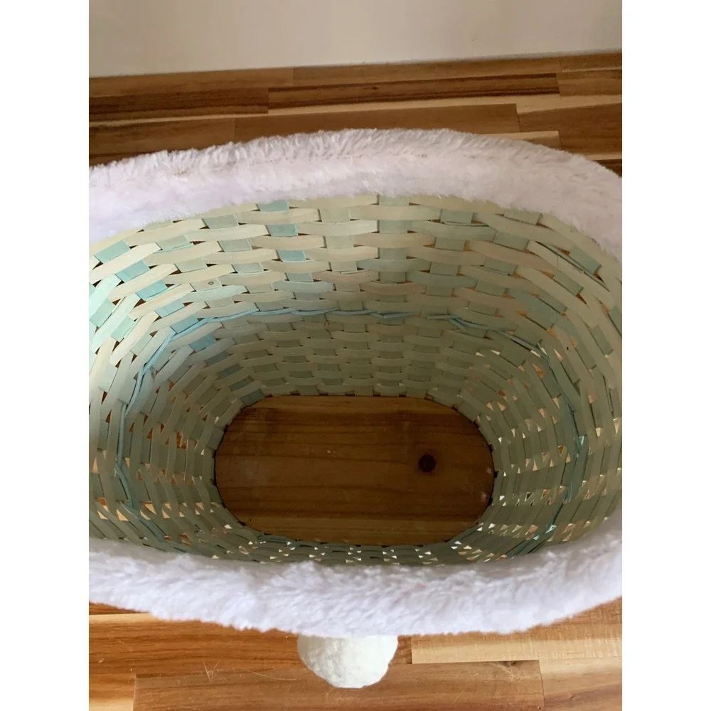Vintage Woven Wood Easter Basket Bunny Ears Mint Green Cottagecore Fairycore Y2K